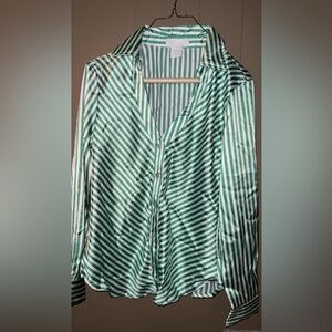 Green Striped Women's Blouse